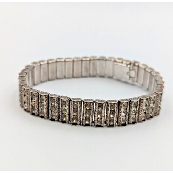 Vintage Bojar Sterling Silver 925 Clear Rhinestone Tennis Bracelet Art-Deco - Picture 1 of 16